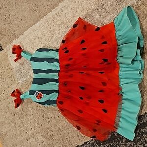 SHEIN Watermelon Shaped Flocked Girl's Summer Dress. Sz: 18-24 Months EUC